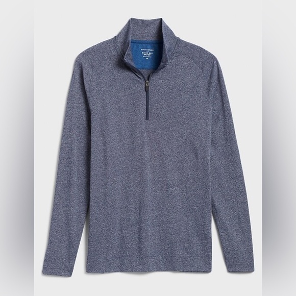 Banana Republic Heathered Indigo Blue 1/4 Zip Quick Dry Long Sleeve Shirt Men XL - Picture 1 of 9